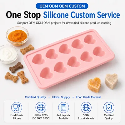 Frozen Pet Treat Mold Food Grade Silicone 10 Cavity Heart Shape Reusable Dog Snack Freezer Tray for Wholesale