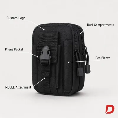 Tactical Waist Pack with Phone Pocket Attachment Dual Compartments Sleeve Belt Bag Fanny Pack Hiking Sports Custom Logo OEM ODM