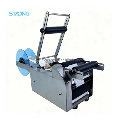 Semi-automatic Portable Round Bottle Labeling Machine-Easy to Operate for Paper Cartons Beverage Cans with Self-adhesive Labels