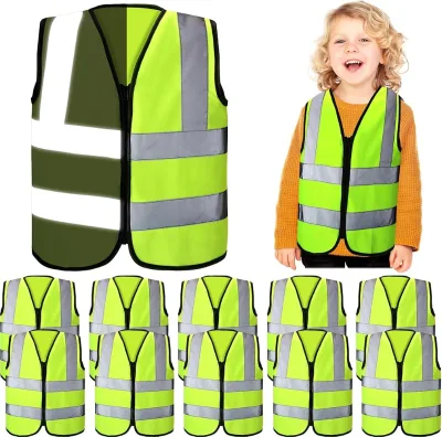BKD Kids Custom Logo Printed Polyester Multifunction Security Vest High Visibility Reflective Front Zipper Waterproof Safety