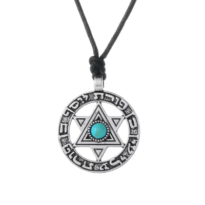 Vintage Star David Pendant Necklace Angel Devil's Eye Turquoise Jewish Talisman for Men and Women Hebrew Letter Jewelry Gift