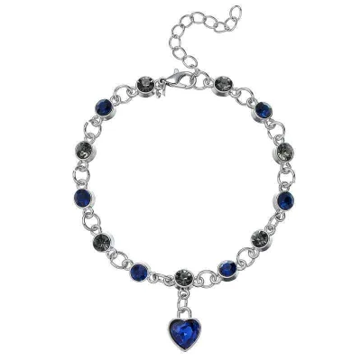 AA00322 Elegant Blue Love Heart Charm Crystal Bracelet Diamond Women'S Adjustable Link Bracelets Fashion Accessories