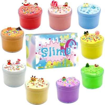 9pcs Super Soft and Non Sticky DIY Butter Slime Kit Cute Slime Fun Charms Toys for Kids Child