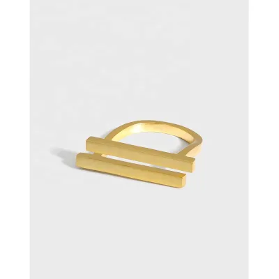 Very Simple Sterling Silver Hand Decoration Double Layer Long Texture Ring D Word Shape Ring