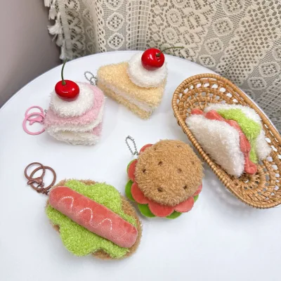 Creative Hamburger Sandwich Cake Food Play Bag Pendant Keychain Plush Toy for 5-7 Years Unisex