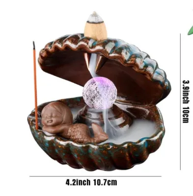 Mermaid Incense Burner, Ceramics Backflow Incense Burner with 20 Incense Cones, Incense Waterfall Burner Cute Bedroom Decoration