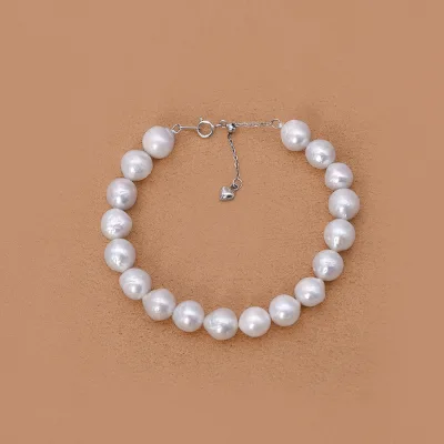 AA+ Quality 8-9mm Near-Round Real Freshwater Pearl Strand Bracelet 925 Silver Extension Chain Fine Jewelry Holiday Gift