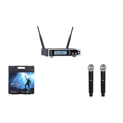 DM-100 Professional 2-Channel IR UHF 640-690MHZ Wireless Portable Microphone Metal Panel Half-handheld Metal for Home/party