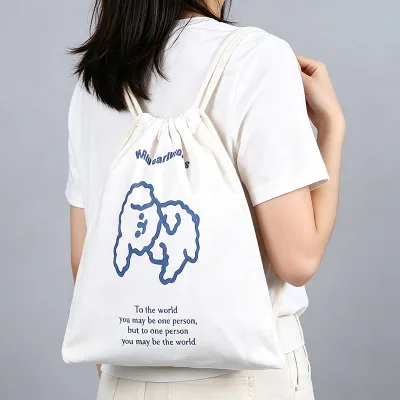 Eco Friendly Organic Cotton Drawstring Bag Cotton Pouch Customized Size and Logo Packing Dust Bag With String