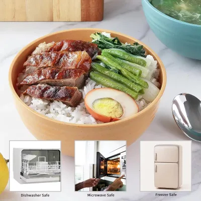 Wholesale Eco-friendly Biodegradable 4-Color 8-Piece One Set Wheat Straw Fiber Bowl Set Custom Tableware Set