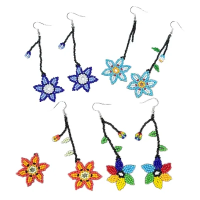 Handmade Flower Seed Bead Dangle Earrings for Women Boho Ethnic Style Colorful Tassel Drop Earrings