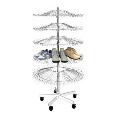 Metal Rotating Shoe Rack with White & Chrome Finish W820xD700xH1550mm Model HR5125/E1 for Retail Store Display