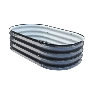 Raised Bed Garden Box  Tall Round White Modular Corrugated Metal Raised Garden Bed