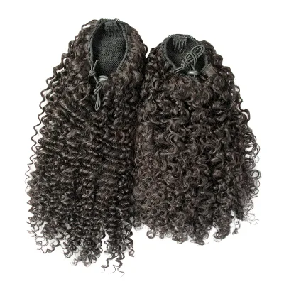 Factory Double Drawn Brazilian Drawstring Ponytail Remy Human Hair Extension Kinky Curly Ponytails
