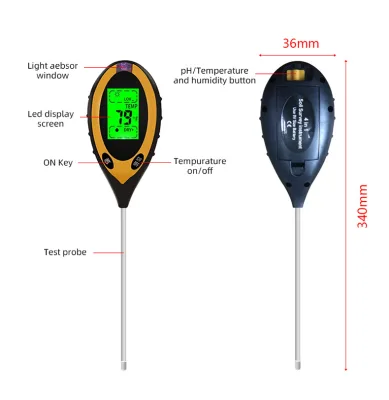 Digital 4-in-1 Soil Moisture Temperature Sunlight Intensity & PH Meter for Gardening & Plant Care