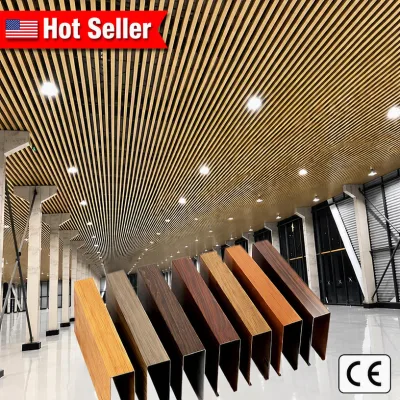 Aluminum Ceiling Panel Wood Grain 3D Curved Aluminum Batten Baffle Extrusion Ceiling for Indoor Decoration