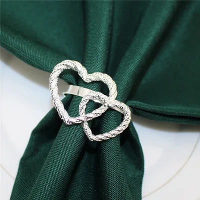 Double Heart Interlocking Rope Texture Napkin Rings Gold Silver Rose Gold Metal Table Linen Holder