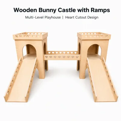 Factory Direct Wooden Bunny Castle Large Rabbit House Plywood Pet Castle with Ramp for Rabbits Guinea Pigs