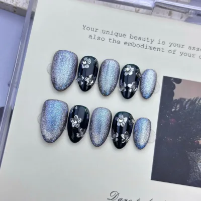 Press Nails for Girls Short Almond Design Full Cover Fake Nails Glue Customized Artificial Finger with Glue