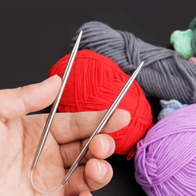 Stainless Steel Circular Knitting Needles 23cm Long Silver Ideal for Beginners and DIY Projects