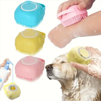 Factory Direct Silicone Anti-Scratch Portable Pet Bath Brush Refillable Shampoo Dispenser Grooming Massage Tool for Cats Dogs