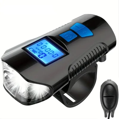 USB Rechargeable Bicycle Light with 120dB Horn LCD Speedometer Odometer 4 Lighting Modes Front Bike Headlight for Night Cycling
