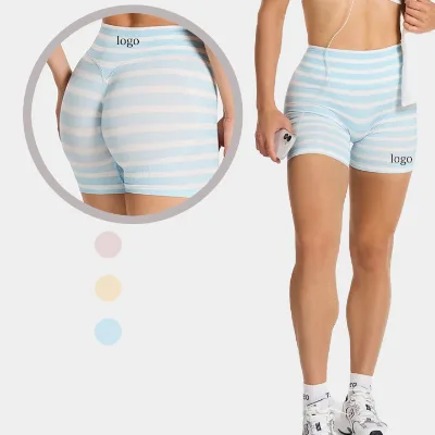 V Back Womens Running Shorts High Waist Scrunch Butt Yoga Shorts Striped Printed Seamless Yoga Shorts