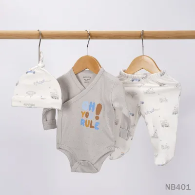 Wholesale 3 Piece Baby Set Made of All Cotton and Suitable for All Seasons in Neutral Color