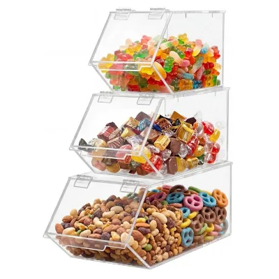 High Clarity Modern Polished Acrylic 3-Tier Display Box-Stackable Candy & Nut Dispenser for Office & Breakroom