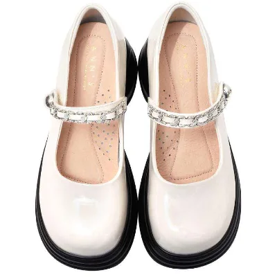 Ann'S Lightweight Round-Toe Patent Leather Platform Mary Janes Rubber Outsole Fibreboard Midsole Padded Heel Lining Elastic Band