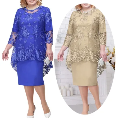 2 Piece Mother of the Bride Dresses Red Lace Formal Evening Gowns Embroidered Robe Jacket Plus Size Clothing Ladies Dress