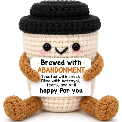 Handmade Crochet Coffee Cup Farewell Goodbye Gift Retirement Job Promotion Gift for Woman Men Cute Coffee Mugs Office Desk Decor