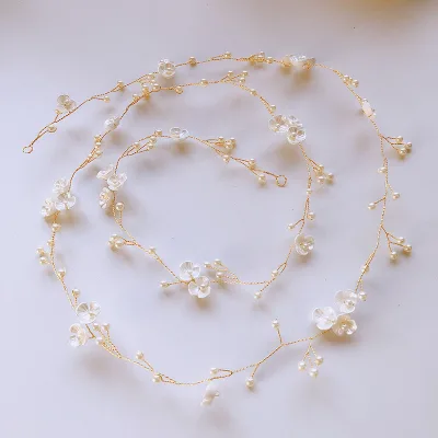 Wholesale HotSelling Extra Long Pearl and Crystal Beads Bridal Wedding Hair Vine Head Piece, for Women and Girls