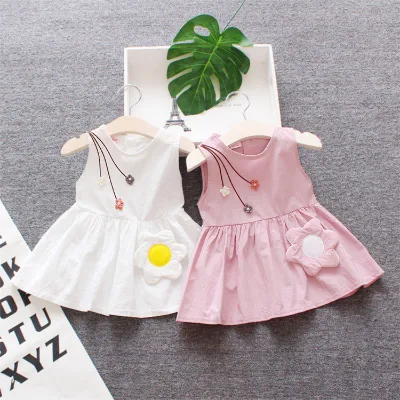 Baby Girls Dress Casual Cotton Soft Sleeveless Summer Toddler Girl Clothes with Flower Outfits for Kids
