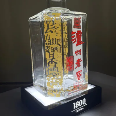Custom Acrylic Single Wine Bottle Led Lighting Base Display Whisky Bottle Square Display Stand