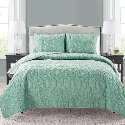 Soft and solid color microfiber polyester 3 pieces ultrasonic quilted bedspread with pillow case set