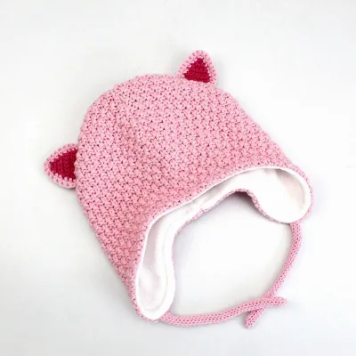 S4162 Fashion Cute Animal Cat Ear Patterns Warm Knitted Crochet Handmade Earflap Baby Hats with Fleece Lining