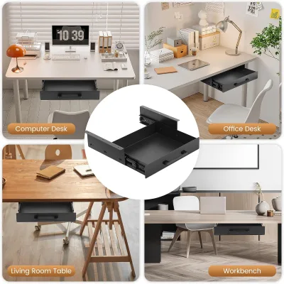 Household Storage, Space Saving, rust Resistant and Durable Black Steel Under-desk Storage Drawer