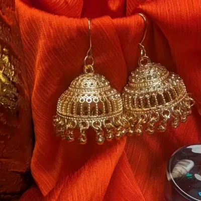 Inspire Jewelry Stainless Steel Traditional Golden Jhumka Earrings with Bell Detailing