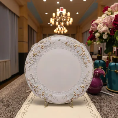 13 Inch Vintage Indestructible Circular Pattern Reusable Plastic Dinner Plate Restaurant Quality Factory Wholesale Charging Pad