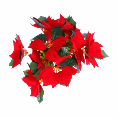 Christmas Light Artificial Poinsettia Flowers Silk Red Poinsettia Artificial Bushes Red Christmas Flowers 7 Heads Velvet Poinset
