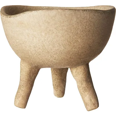 Small Matte Taupe Terracotta Footed Planter