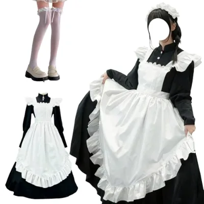 Women Classic Lolita Maid Dress Vintage Inspired Woman Outfits Cosplay Anime Enfant Black Long Sleeve Cos Maids Costume