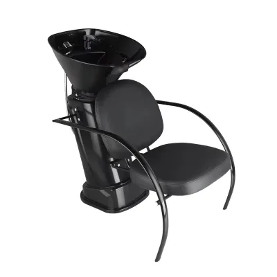 Black Leather Shampoo Bowl Chair Set Wood Frame Ceramic Basin-Modern Design for Commercial Use Hair Salons Beauty Salons Spa