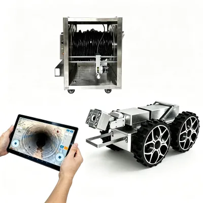 Large Sewer Pipeline Inspection Crawler Robot System IP67 Waterproof Pan Tilt HD Camera with Meter Counter