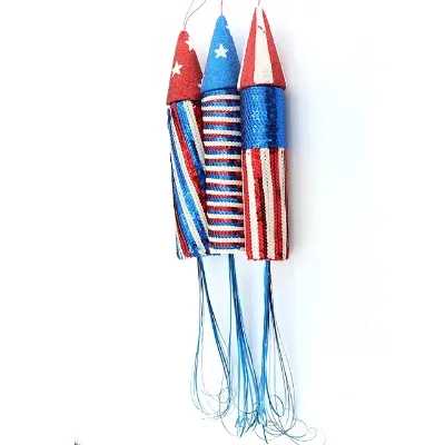Independence Day Patriotic Tree Decorations New Product Glitter Plastic Rocket Charm for Fourth of July Party Decorations