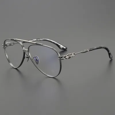 Ultra Light Titanium Pilot Style Unisex Eyeglass Frames Adults Custom Prescription Lenses Geometric Pattern Daily Wear Computer