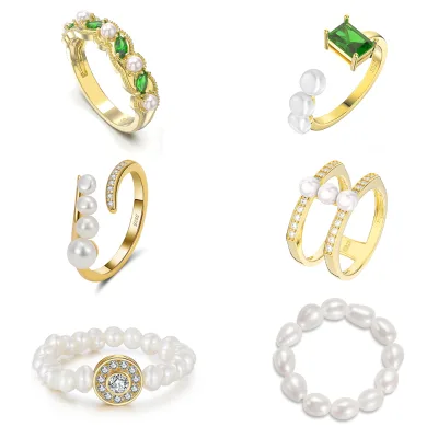 18k Gold Plated 2 Mircons Baguett Zircon Diamond Pearl Ring Custom Jewelry Gold Vermeil Silver Women Fine Men Gift Jewelry