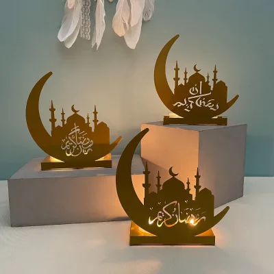 Ramadan Decoration Moon Castle Candle Holder Indoor Home Party Candle Stand Iron Candelabra Eid Mubarak Candlestick Ramadan Deco