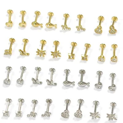 Stainless Steel Zircon Bees Star Heart Airplane Labret Lip Stud Ear Cartilage Tragus Helix Earring Daith Lobe Piercing Wedding